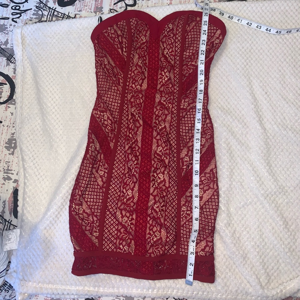 Red and nude knitted mini dress